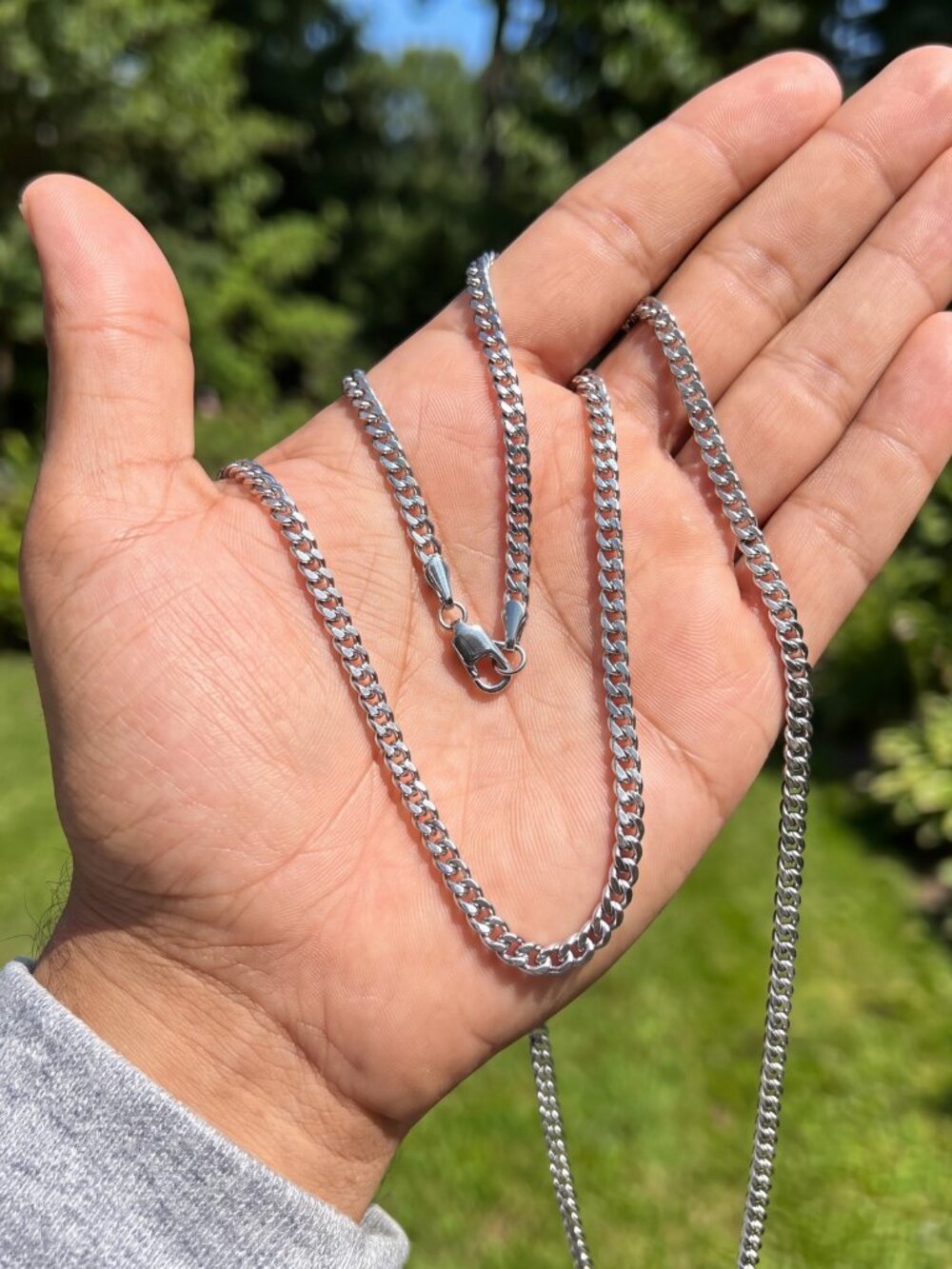 Mens Silver Chain Miami Cuban Link 3mm 20 Inch Stainless Steel Lobster Clasp